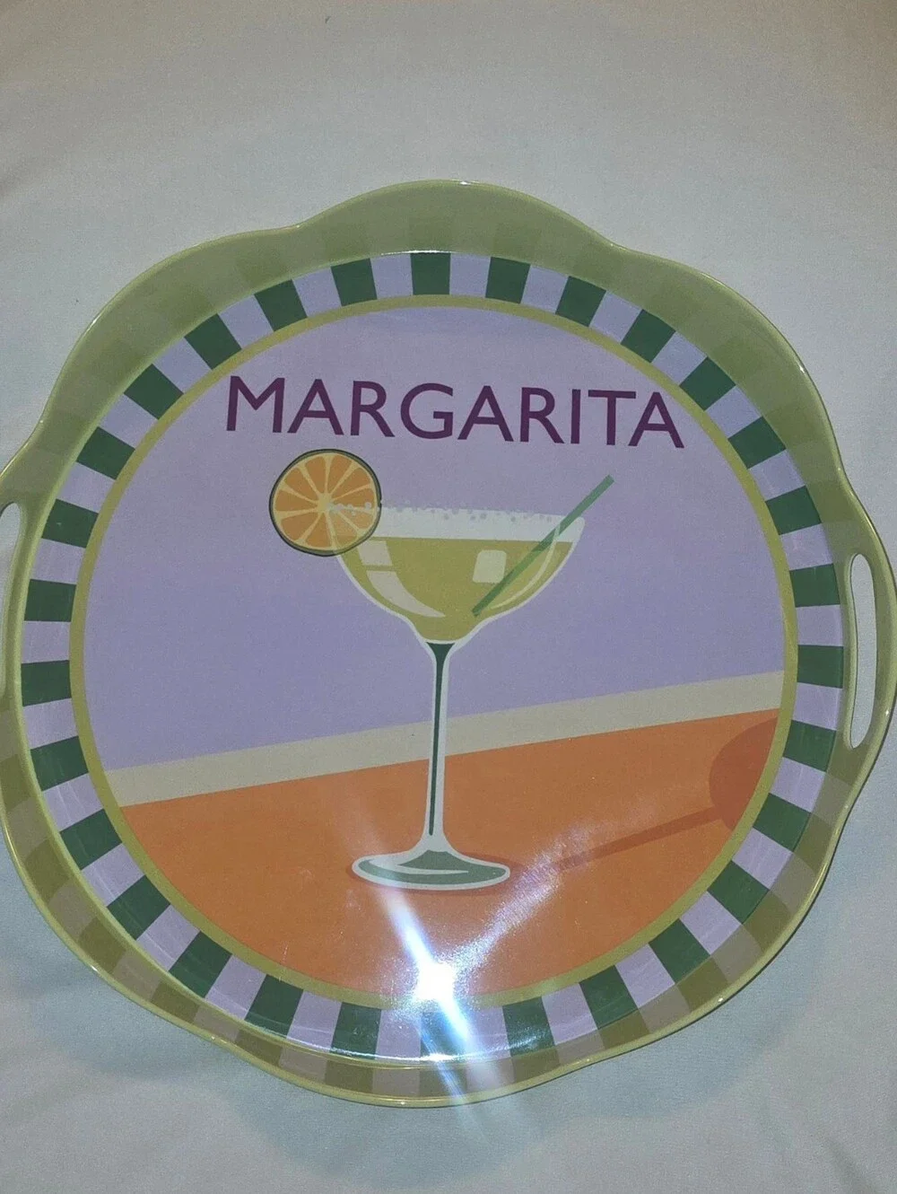 Margarita Cocktail Themed Melamine Bar Tray Serving Platter Green & Orange